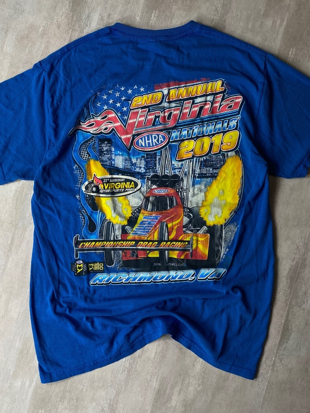 Vintage 2019 NHRA Drag Racing Tee Graphic T Shirt Mens M Royal Blue Richmond